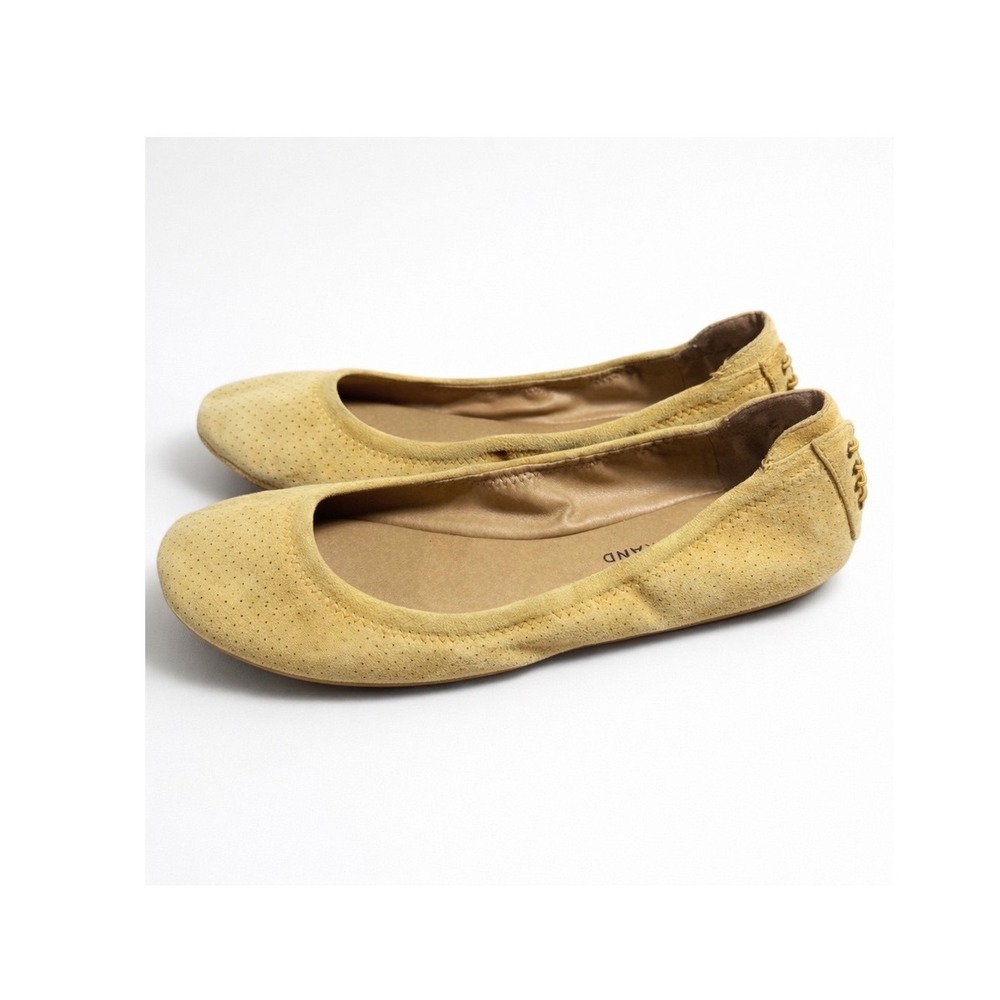 Lucky Brand Women's Echo Ballet Flat‎ Perforated Suede Leather Brown Mustard 10M